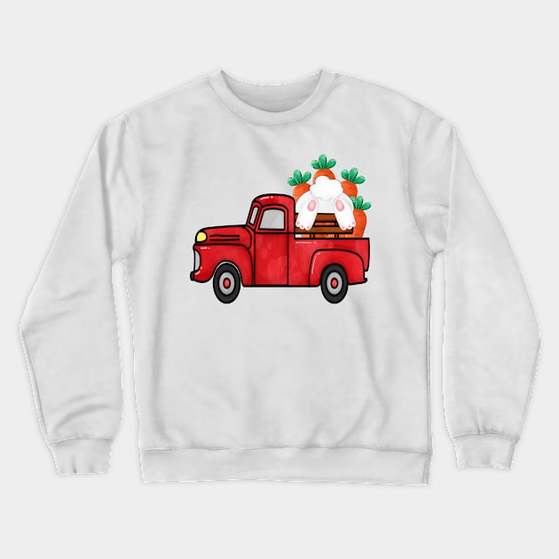 RED Easter Truck Bunny Crewneck Sweatshirt by lunamoonart